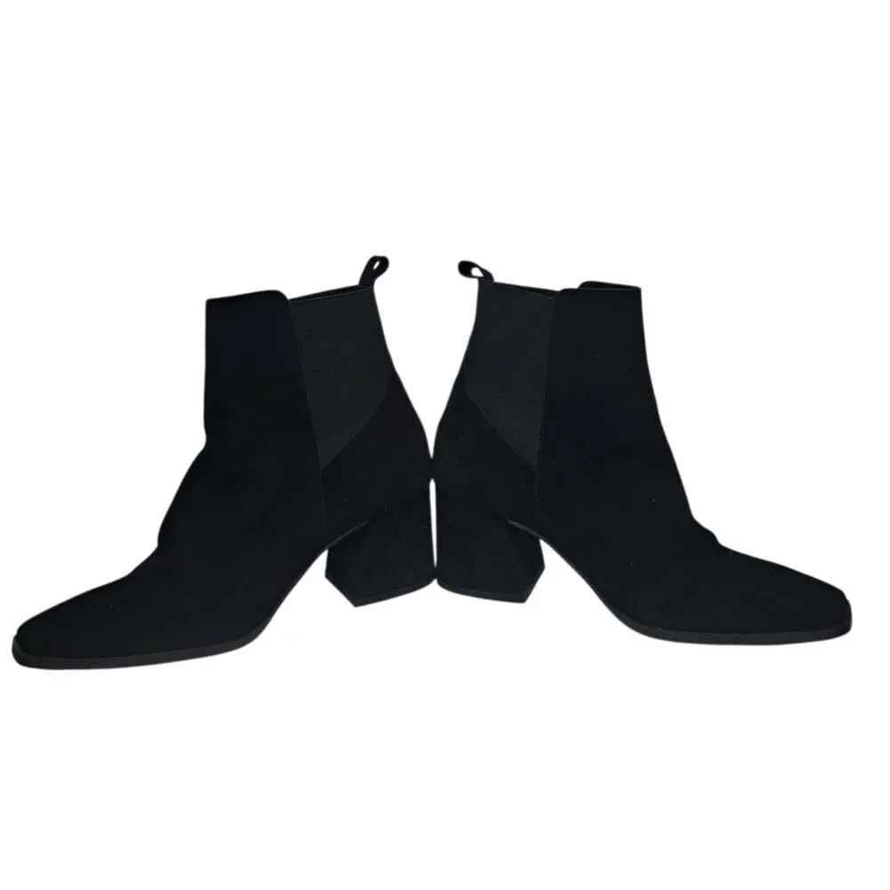 Antonio De Falia Slip On Leather Suede Goth Ankle Boots Block Heel Siz 8 Black